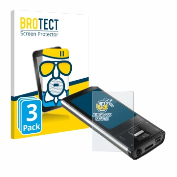 Front side of a product packaging with the brand logo BROTECT. Next to it is the device Intenso Video Shooter 2,4