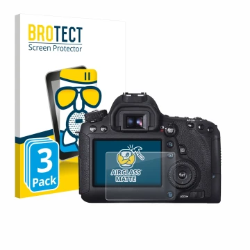 Front side of a product packaging with the brand logo BROTECT. Next to it is the device Canon EOS 6D shown with the correspond