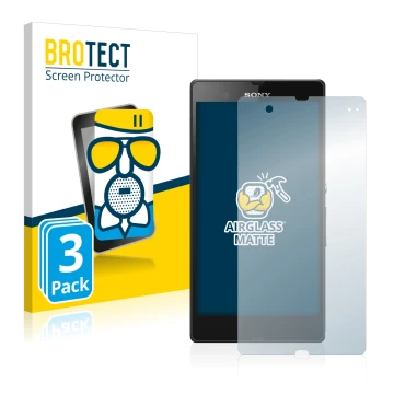 Front side of a product packaging with the brand logo BROTECT. Next to it is the device Sony Xperia Z C6602 C6603 shown with t