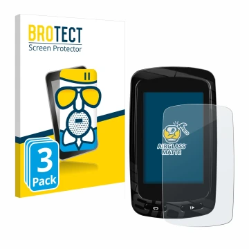 Front side of a product packaging with the brand logo BROTECT. Next to it is the device Garmin Edge 810 shown with the corresp
