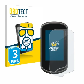 Front side of a product packaging with the brand logo BROTECT. Next to it is the device Garmin Oregon 600 shown with the corre