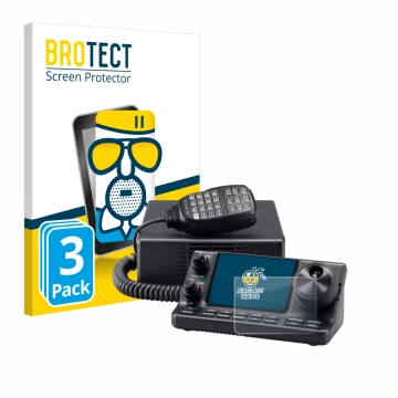 Front side of a product packaging with the brand logo BROTECT. Next to it is the device Icom IC-7100 shown with the correspond