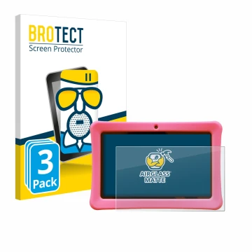 Front side of a product packaging with the brand logo BROTECT. Next to it is the device Contixo Kids 7