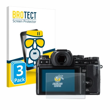 Front side of a product packaging with the brand logo BROTECT. Next to it is the device Fujifilm X-T1 shown with the correspon