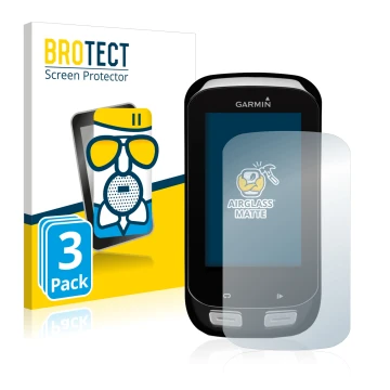 Front side of a product packaging with the brand logo BROTECT. Next to it is the device Garmin Edge 1000 shown with the corres