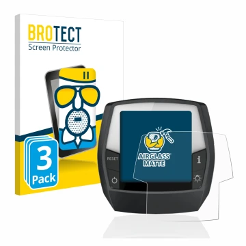 Front side of a product packaging with the brand logo BROTECT. Next to it is the device Bosch Intuvia Performance Line shown w