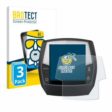 Front side of a product packaging with the brand logo BROTECT. Next to it is the device Bosch Intuvia Active Line shown with t
