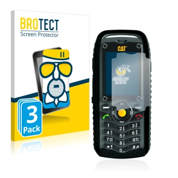 Front side of a product packaging with the brand logo BROTECT. Next to it is the device Caterpillar Cat B25 shown with the cor