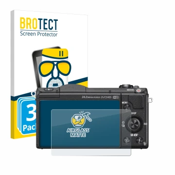 Front side of a product packaging with the brand logo BROTECT. Next to it is the device Sony Alpha 5100 (DSLR-A5100) shown wit