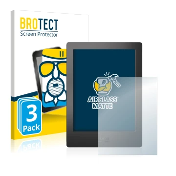 Front side of a product packaging with the brand logo BROTECT. Next to it is the device Kobo Aura H2O shown with the correspon