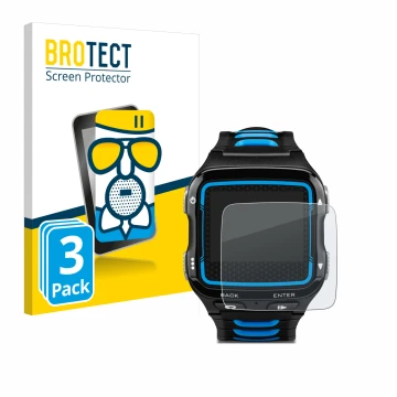 Front side of a product packaging with the brand logo BROTECT. Next to it is the device Garmin Forerunner 920XT shown with the