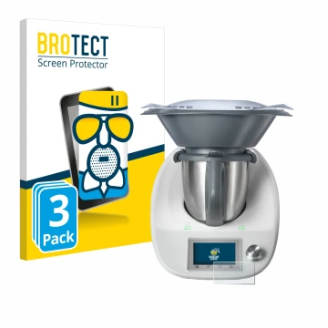 Front side of a product packaging with the brand logo BROTECT. Next to it is the device Vorwerk Thermomix TM5 shown with the c
