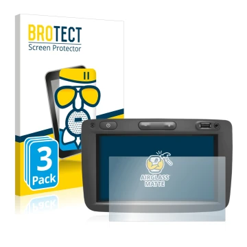 Front side of a product packaging with the brand logo BROTECT. Next to it is the device Dacia Media Nav shown with the corresp