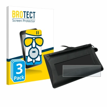 Front side of a product packaging with the brand logo BROTECT. Next to it is the device Topaz T-LBK460-HSB-R shown with the co