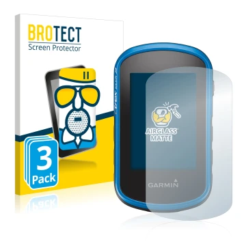 Front side of a product packaging with the brand logo BROTECT. Next to it is the device Garmin eTrex Touch 25 shown with the c