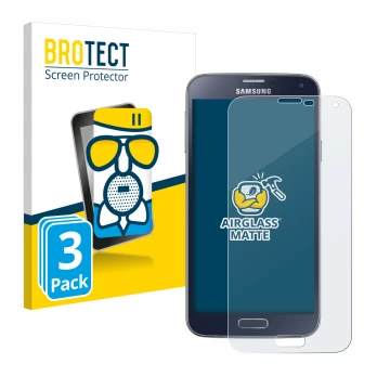 Front side of a product packaging with the brand logo BROTECT. Next to it is the device Samsung Galaxy S5 Neo shown with the c