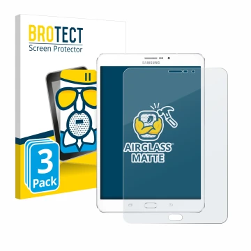 Front side of a product packaging with the brand logo BROTECT. Next to it is the device Samsung Galaxy Tab Tab S2 8.0 LTE show