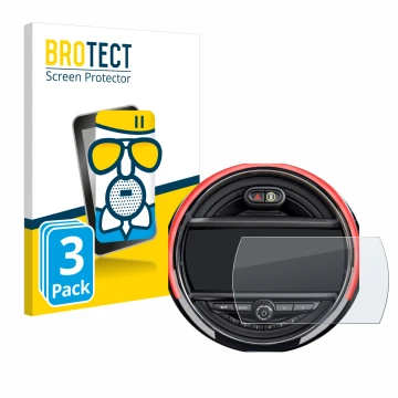 Front side of a product packaging with the brand logo BROTECT. Next to it is the device Mini Cooper R56 (6.5