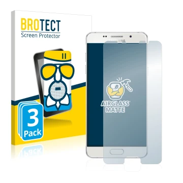 Front side of a product packaging with the brand logo BROTECT. Next to it is the device Samsung Galaxy A5 2016 shown with the 