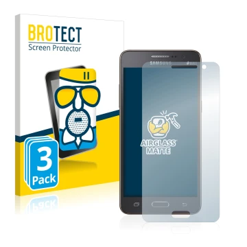 Front side of a product packaging with the brand logo BROTECT. Next to it is the device Samsung Galaxy Grand Prime SM-G531F sh