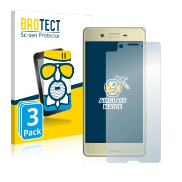 Front side of a product packaging with the brand logo BROTECT. Next to it is the device Sony Xperia X shown with the correspon