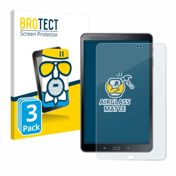 Front side of a product packaging with the brand logo BROTECT. Next to it is the device Samsung Galaxy Tab A 10.1 2016 SM-T585