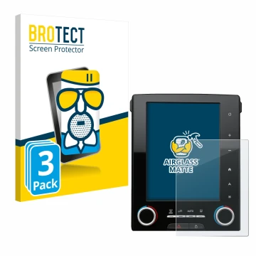 Front side of a product packaging with the brand logo BROTECT. Next to it is the device Renault Megane GT R-Link 2 8.7
