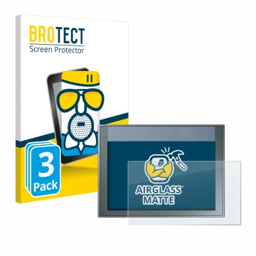 Front side of a product packaging with the brand logo BROTECT. Next to it is the device Siemens Simatic HMI KTP 700 Basic show