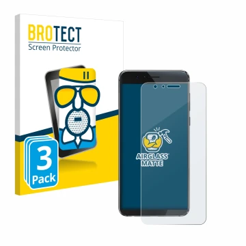 Front side of a product packaging with the brand logo BROTECT. Next to it is the device Honor 8 shown with the corresponding s