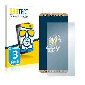 Front side of a product packaging with the brand logo BROTECT. Next to it is the device ZTE Axon 7 shown with the correspondin