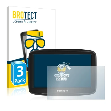 Front side of a product packaging with the brand logo BROTECT. Next to it is the device TomTom Start 52 shown with the corresp