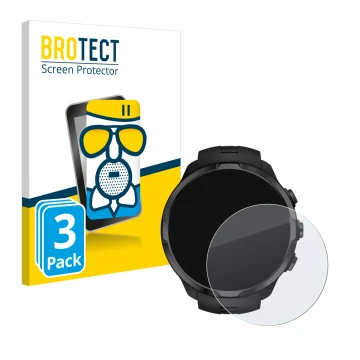 Front side of a product packaging with the brand logo BROTECT. Next to it is the device Suunto Spartan Sport Wrist HR shown wi
