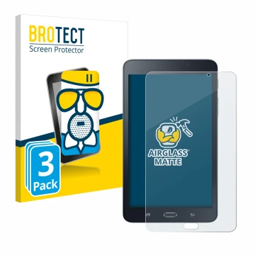 Front side of a product packaging with the brand logo BROTECT. Next to it is the device Samsung Galaxy Tab A6 7.0 shown with t