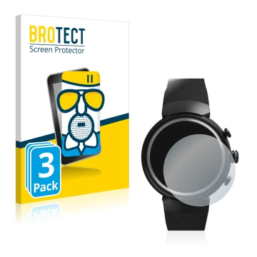 Front side of a product packaging with the brand logo BROTECT. Next to it is the device ASUS ZenWatch 3 1.39
