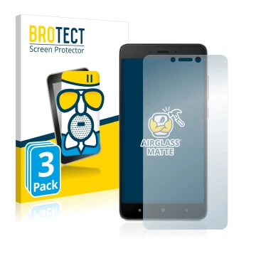 Front side of a product packaging with the brand logo BROTECT. Next to it is the device Xiaomi Redmi Note 4 shown with the cor