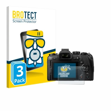 Front side of a product packaging with the brand logo BROTECT. Next to it is the device Olympus OM-D E-M1 Mark II shown with t