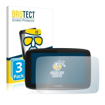 Front side of a product packaging with the brand logo BROTECT. Next to it is the device TomTom GO 5200 shown with the correspo