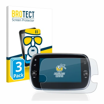 Front side of a product packaging with the brand logo BROTECT. Next to it is the device Fiat 500 Abarth Uconnet 7