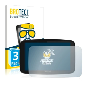 Front side of a product packaging with the brand logo BROTECT. Next to it is the device TomTom GO 520 shown with the correspon