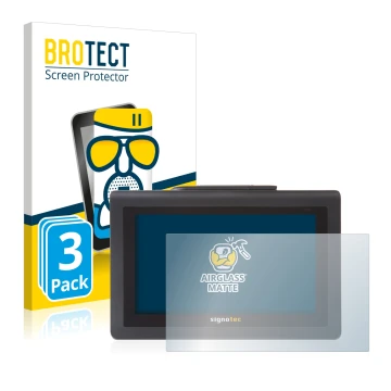 Front side of a product packaging with the brand logo BROTECT. Next to it is the device Signotec Signature Pad Delta shown wit