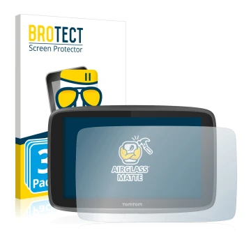 Front side of a product packaging with the brand logo BROTECT. Next to it is the device TomTom Go 6200 shown with the correspo