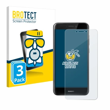Front side of a product packaging with the brand logo BROTECT. Next to it is the device Huawei P8 Lite 2017 shown with the cor