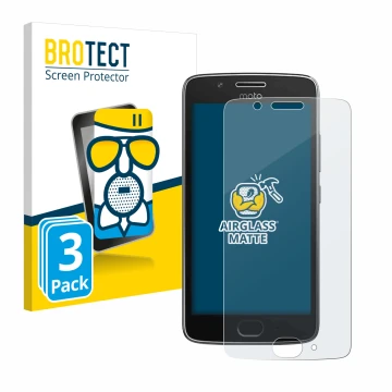 Front side of a product packaging with the brand logo BROTECT. Next to it is the device Motorola Moto G5 shown with the corres