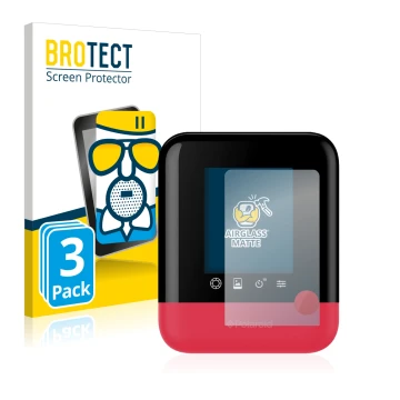 Front side of a product packaging with the brand logo BROTECT. Next to it is the device Polaroid Pop shown with the correspond