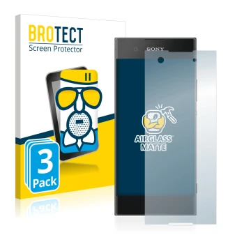 Front side of a product packaging with the brand logo BROTECT. Next to it is the device Sony Xperia XA1 shown with the corresp