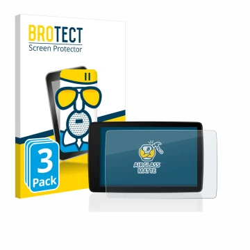 Front side of a product packaging with the brand logo BROTECT. Next to it is the device BMW Motorrad Navigator VI shown with t