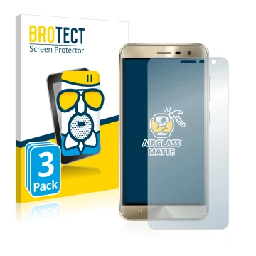 Front side of a product packaging with the brand logo BROTECT. Next to it is the device ASUS ZenFone 3 ZE552KL shown with the 