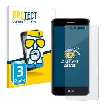 Front side of a product packaging with the brand logo BROTECT. Next to it is the device LG K8 2017 shown with the correspondin