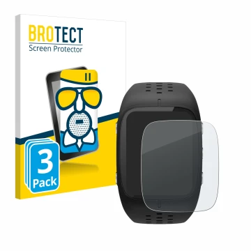 Front side of a product packaging with the brand logo BROTECT. Next to it is the device Polar M430 shown with the correspondin