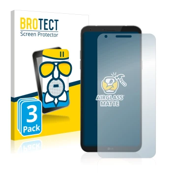 Front side of a product packaging with the brand logo BROTECT. Next to it is the device LG Q6 shown with the corresponding scr